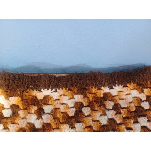 Handmade Crocheted Popcorn Stitch Brown White & Tan Blanket Unique Warm Beauty - Picture 8 of 9